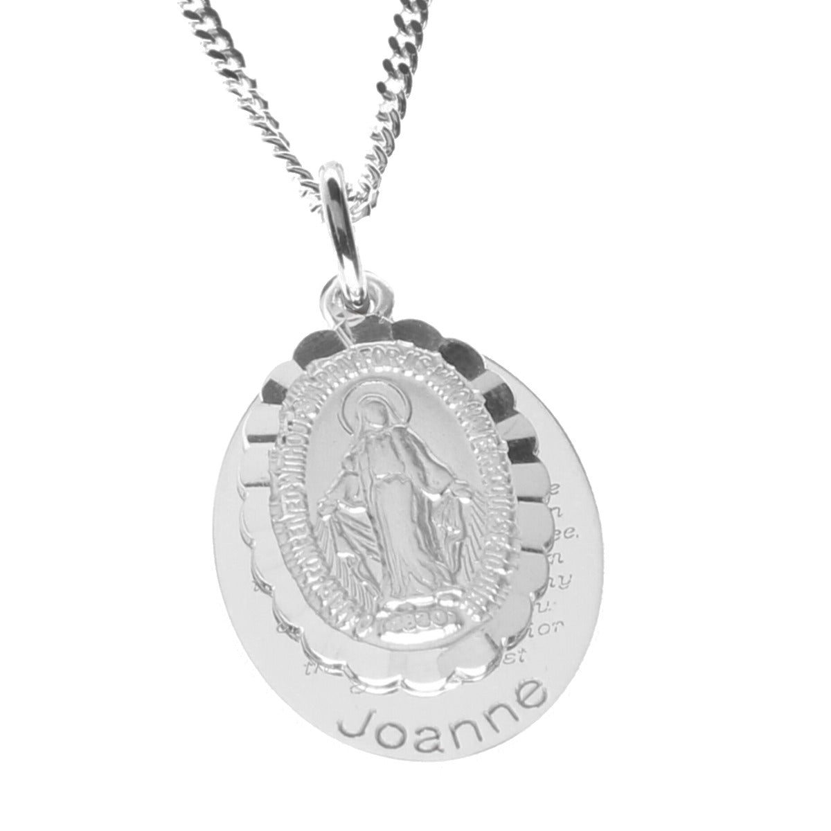 Sterling Silver Personalised Miraculous Medal With Concealed Prayer & Optional Chain