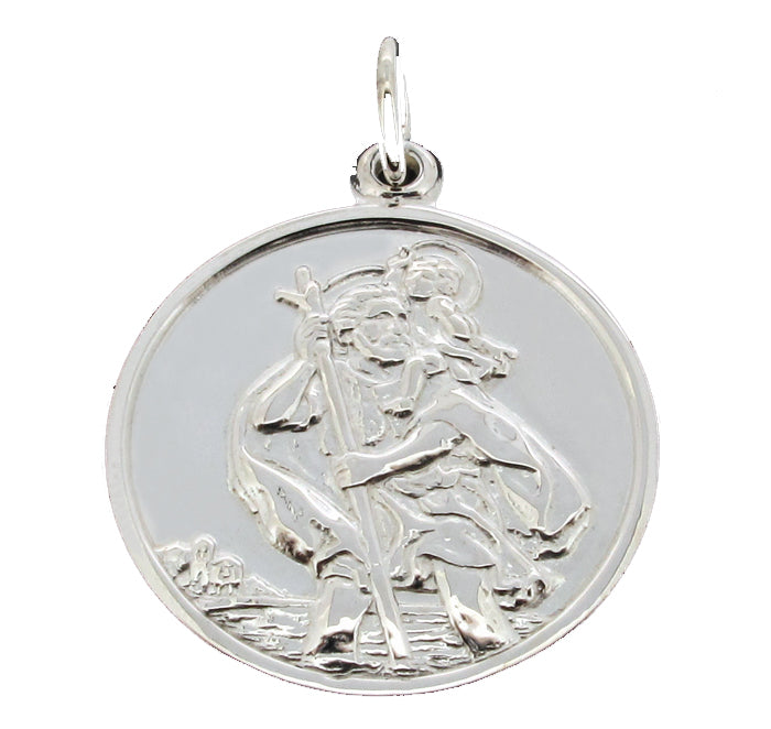 Sterling Silver Round Reversible St Christopher Pendant