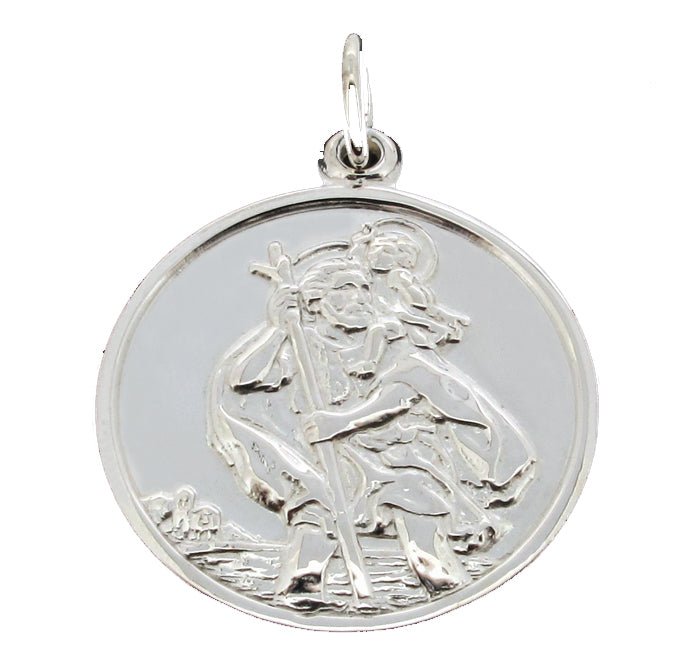 Sterling Silver Round Reversible St Christopher Pendant With Optional Chain - Love Silver Jewellery