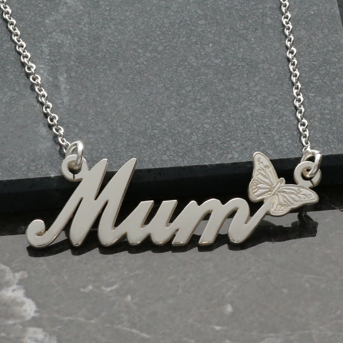 Sterling Silver Carrie Style Personalised Name Necklace with Butterfly - Love Silver Jewellery