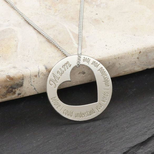 Sterling Silver Mum Cut Out Heart Pendant - Love Silver Jewellery