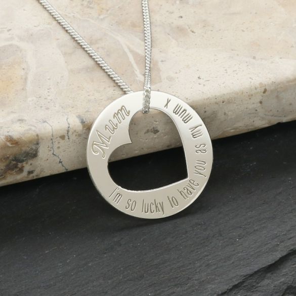 Sterling Silver Mum Cut Out Heart Pendant - Love Silver Jewellery