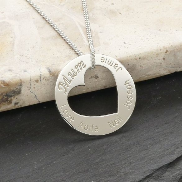 Sterling Silver Mum Cut Out Heart Pendant - Love Silver Jewellery