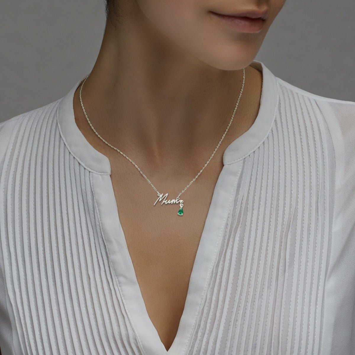 Sterling Silver Mum Signature Necklace With Birthstone - Love Silver Jewellery