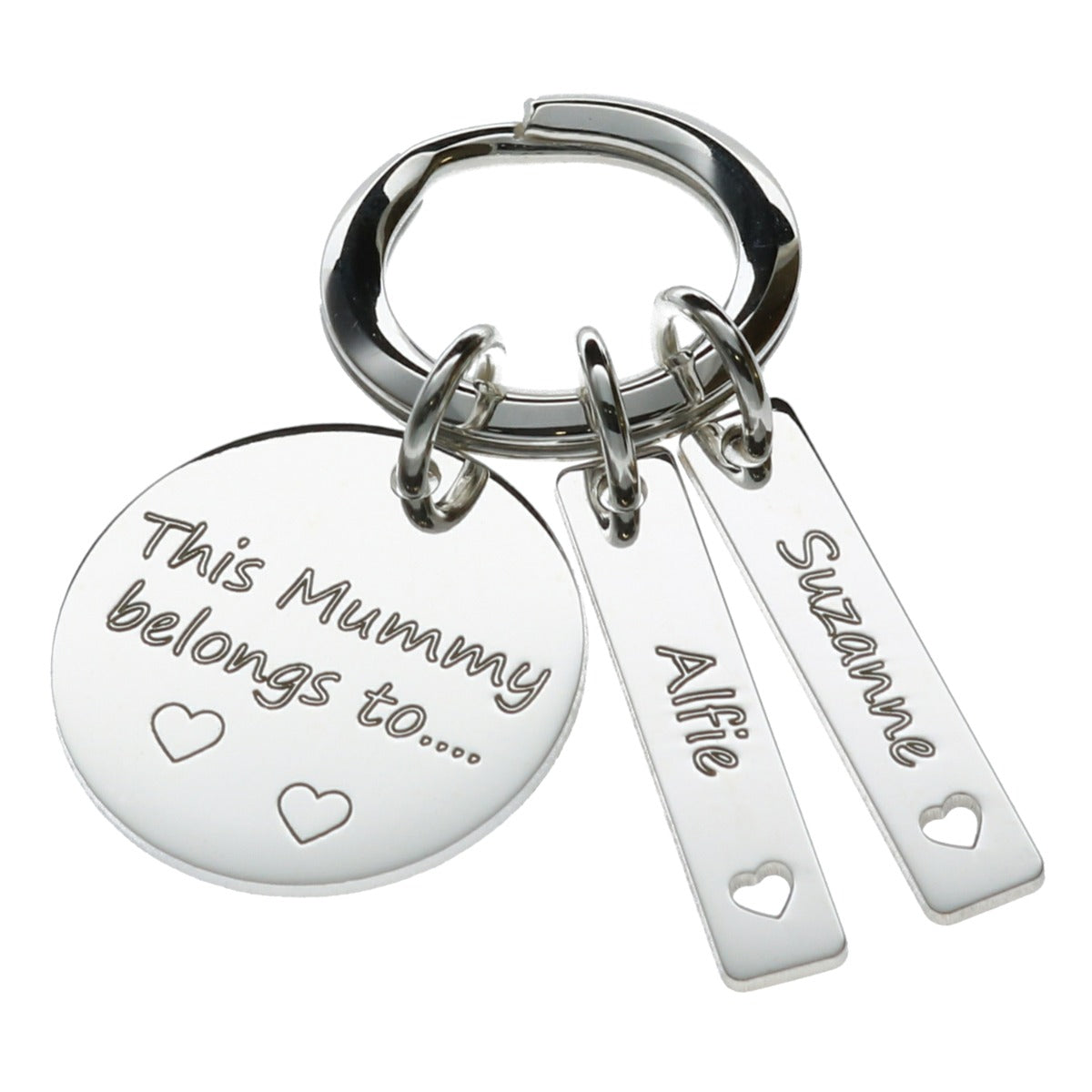 Sterling Silver Mummy Keyring With Personalised Tags