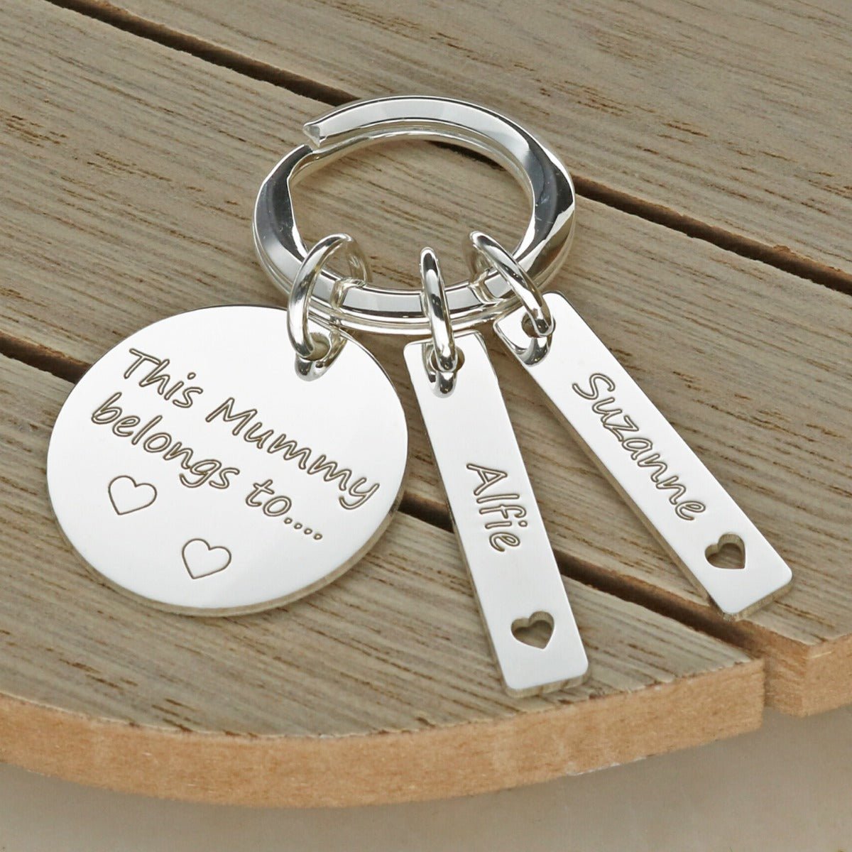 Sterling Silver Mummy Keyring With Personalised Tags - Love Silver Jewellery