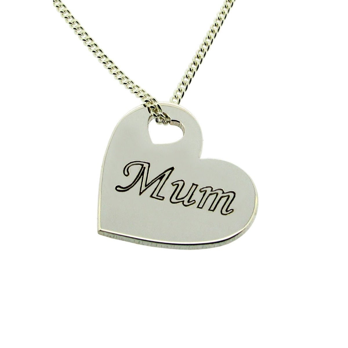 Sterling Silver Engraved Mum Heart Pendant & Chain - Love Silver Jewellery