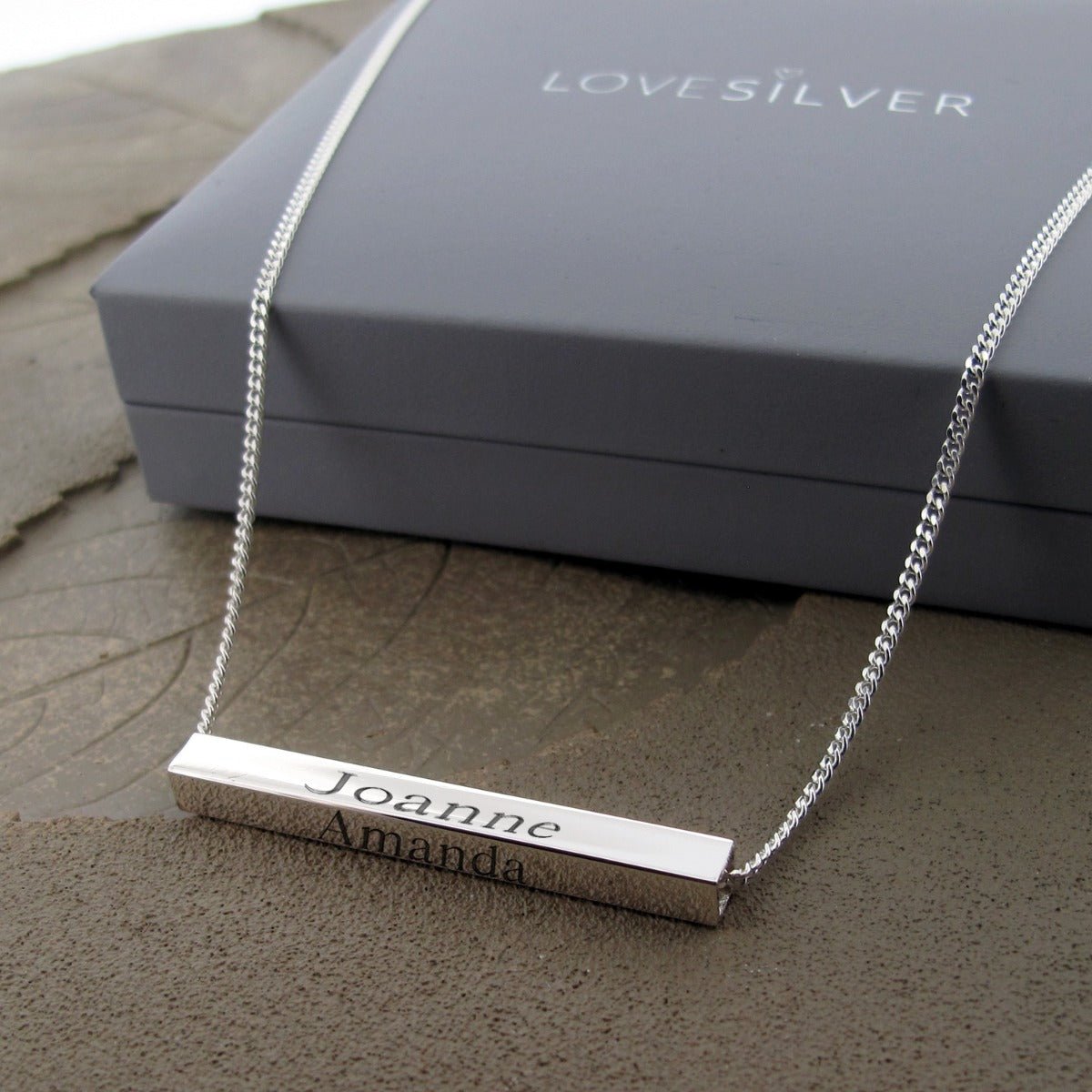 Silver 3D Horizontal Engraved Name Bar Pendant With Chain - Love Silver Jewellery