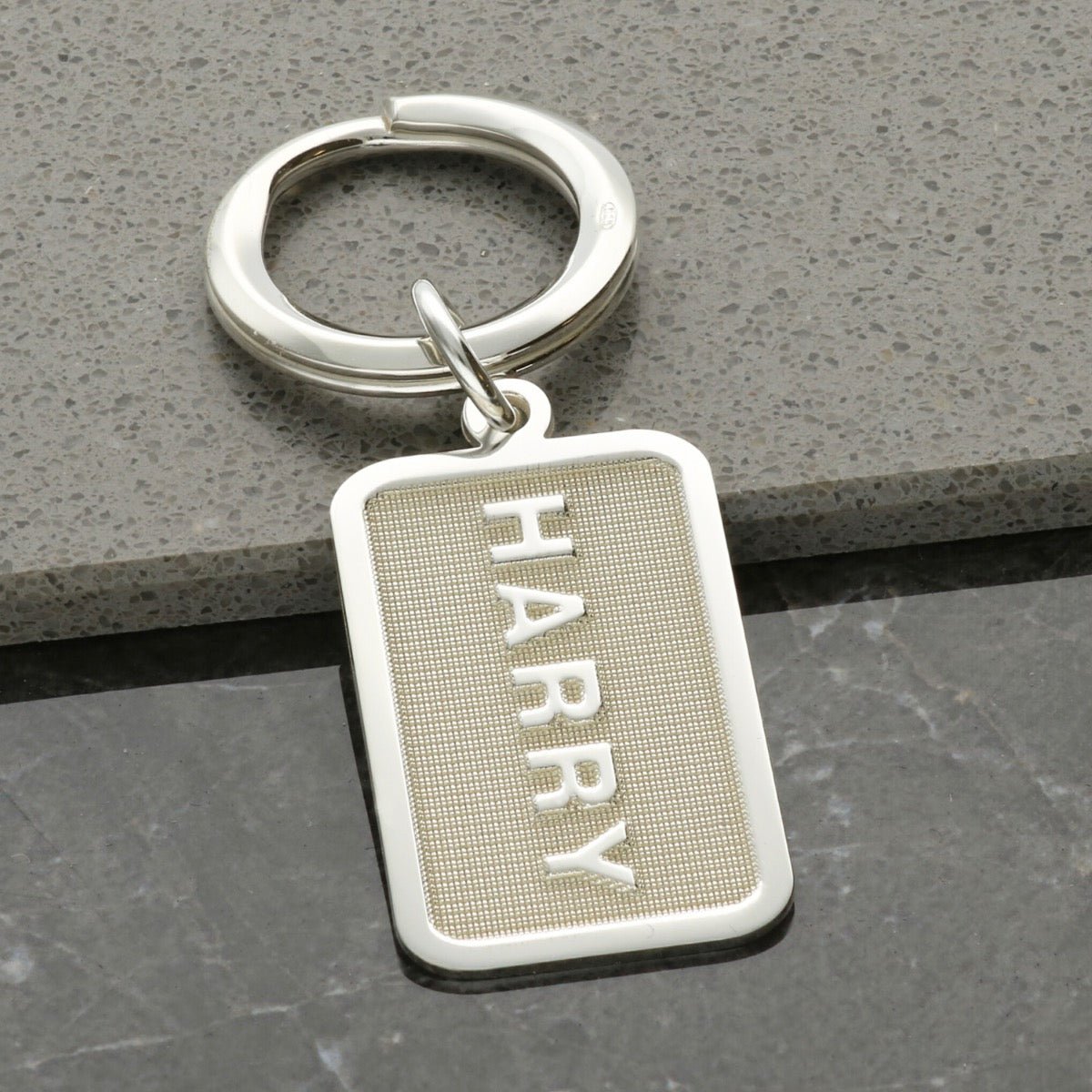 Sterling Silver 3D Name Rectangle Keyring With Optional Engraving - Keyring - Love Silver Jewellery