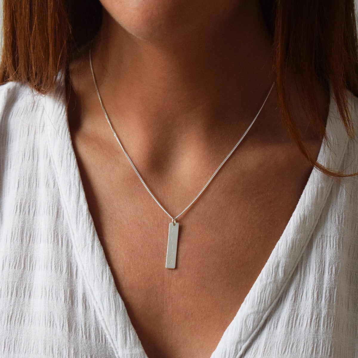 Sterling Silver Engraved Rectangle Tag Pendant and Chain