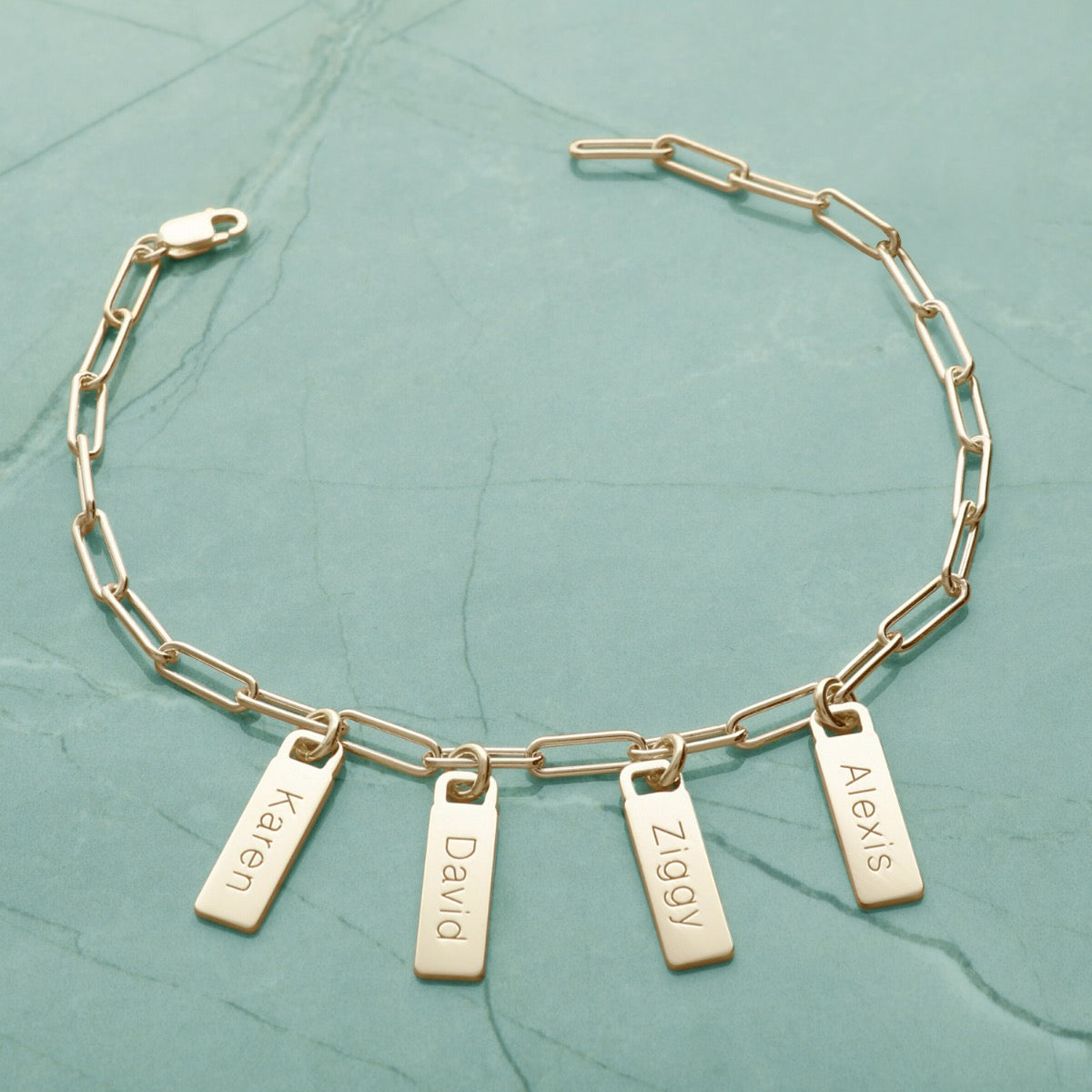 9ct Yellow Gold Vermeil Paper Clip Link Bracelet With Engraved Tag Options