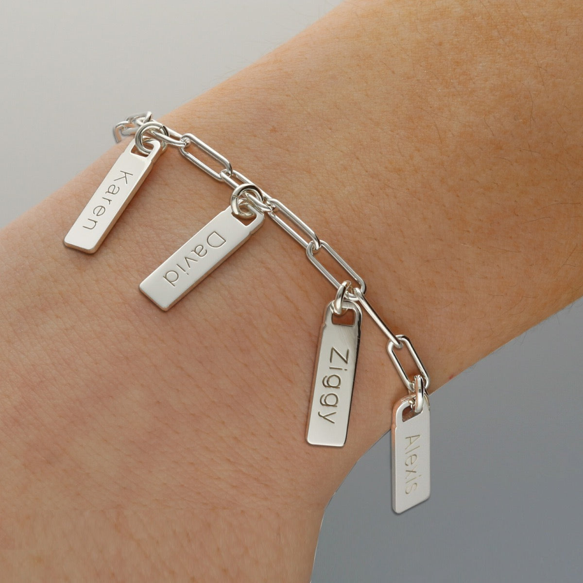 Sterling Silver Paper Clip Link Bracelet With Engraved Tag Options