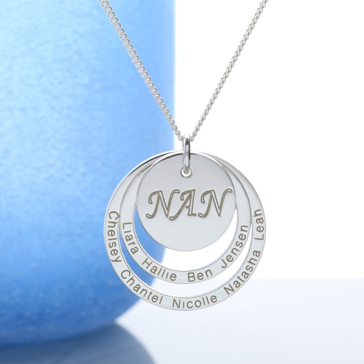 Sterling Silver Engraved Two Disc Nan Pendant Necklace - Love Silver Jewellery