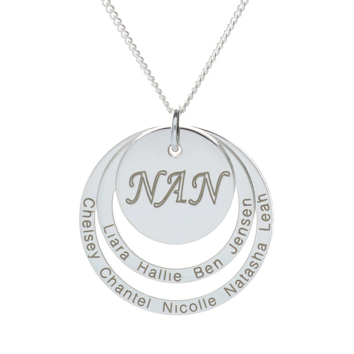 Sterling Silver Engraved Two Disc Nan Pendant Necklace - Love Silver Jewellery
