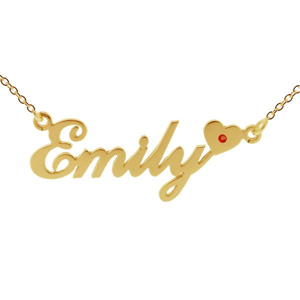9ct Yellow Gold Vermeil Carrie Style (Sex & The City) Personalised Name Necklace With Heart & Birthstone