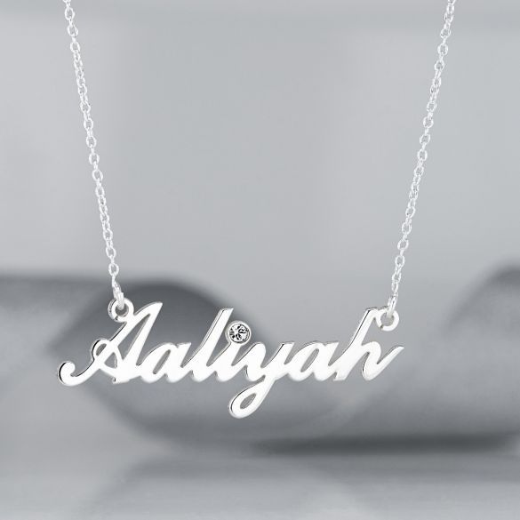 9ct White Gold Carrie Style Personalised Name Necklace With Diamond - Love Silver Jewellery