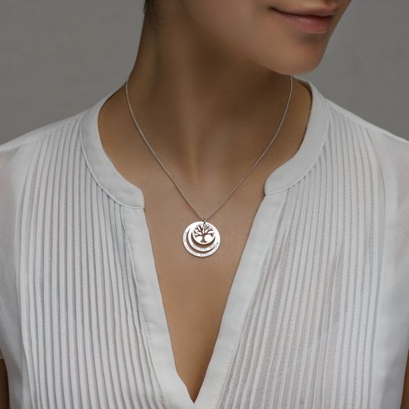 9ct White Gold Tree of Life Two Disc Family Necklace