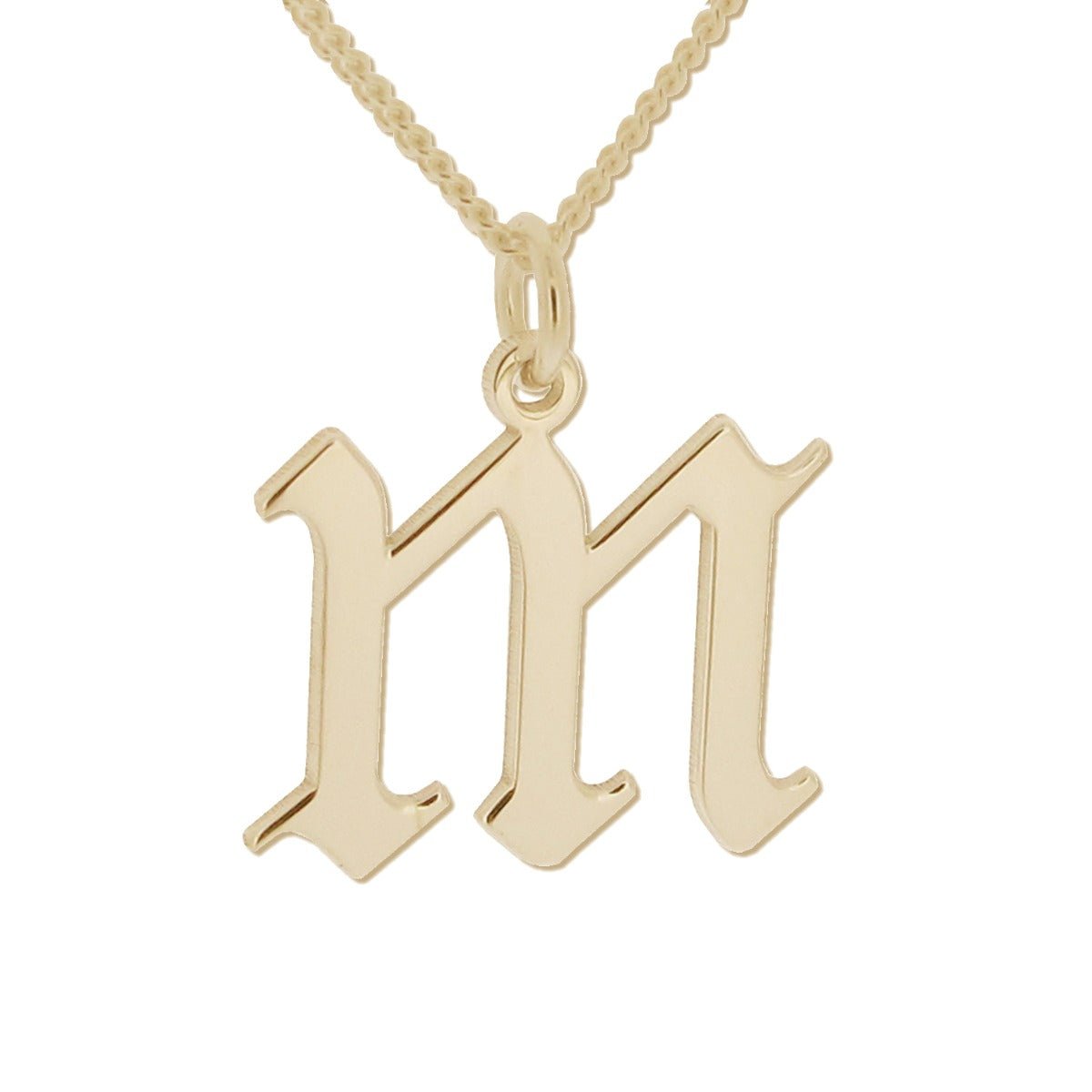 9ct Yellow Gold Gothic Initial & Optional Chain - Love Silver Jewellery