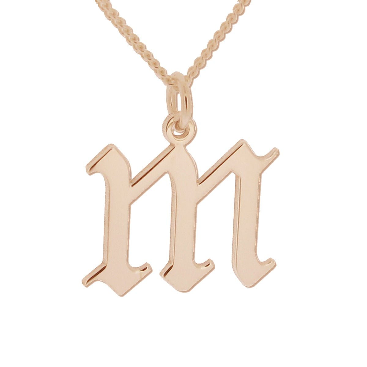 9ct Rose Gold Plated Gothic Initial & Optional Chain - Love Silver Jewellery