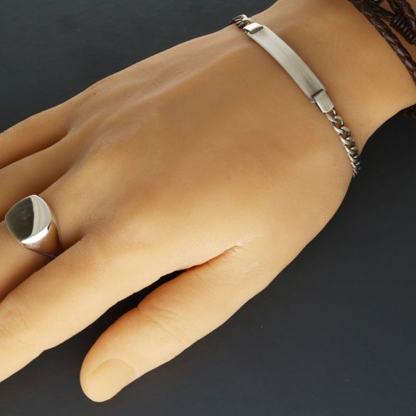 Antique Finish Sterling Silver Mens Slim ID Bracelet With Optional Engraving - Love Silver Jewellery
