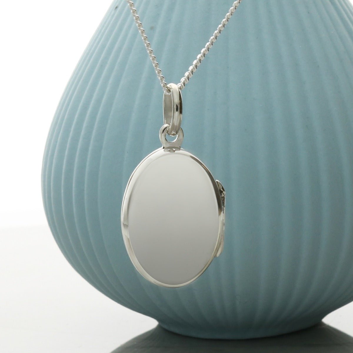 Sterling Silver Small Oval Locket with Engraving and Chain - Love Silver Jewellery