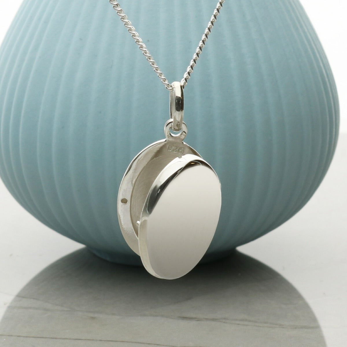 Sterling Silver Small Oval Locket with Engraving and Chain