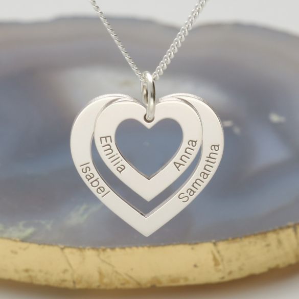 9ct White Gold Double Heart Personalised Necklace
