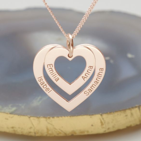 9ct Rose Gold Double Heart Personalised Necklace