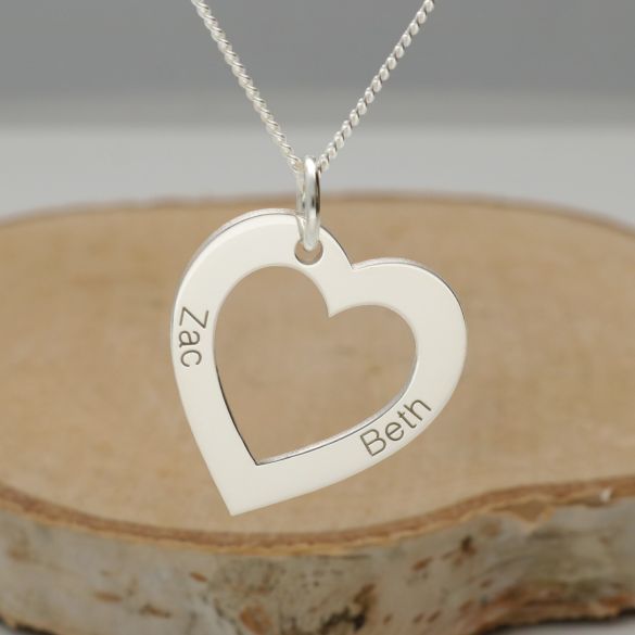 Sterling Silver Personalised Heart Necklace - Love Silver Jewellery