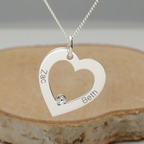 Sterling Silver Personalised Heart Necklace With CZ Crystal