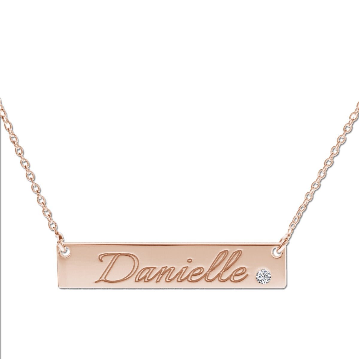 9ct Rose Gold Plated Name Bar Tag Pendant With Crystal Or Real Diamond - Love Silver Jewellery