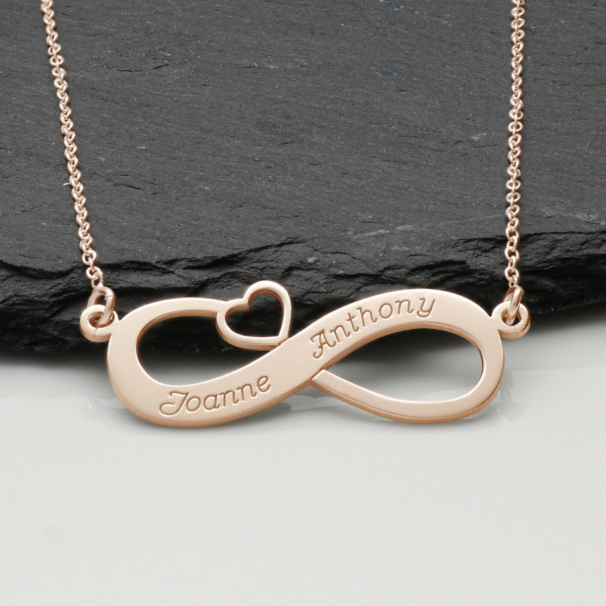 9ct Rose Gold Plated Infinity With Heart Necklace - Love Silver Jewellery
