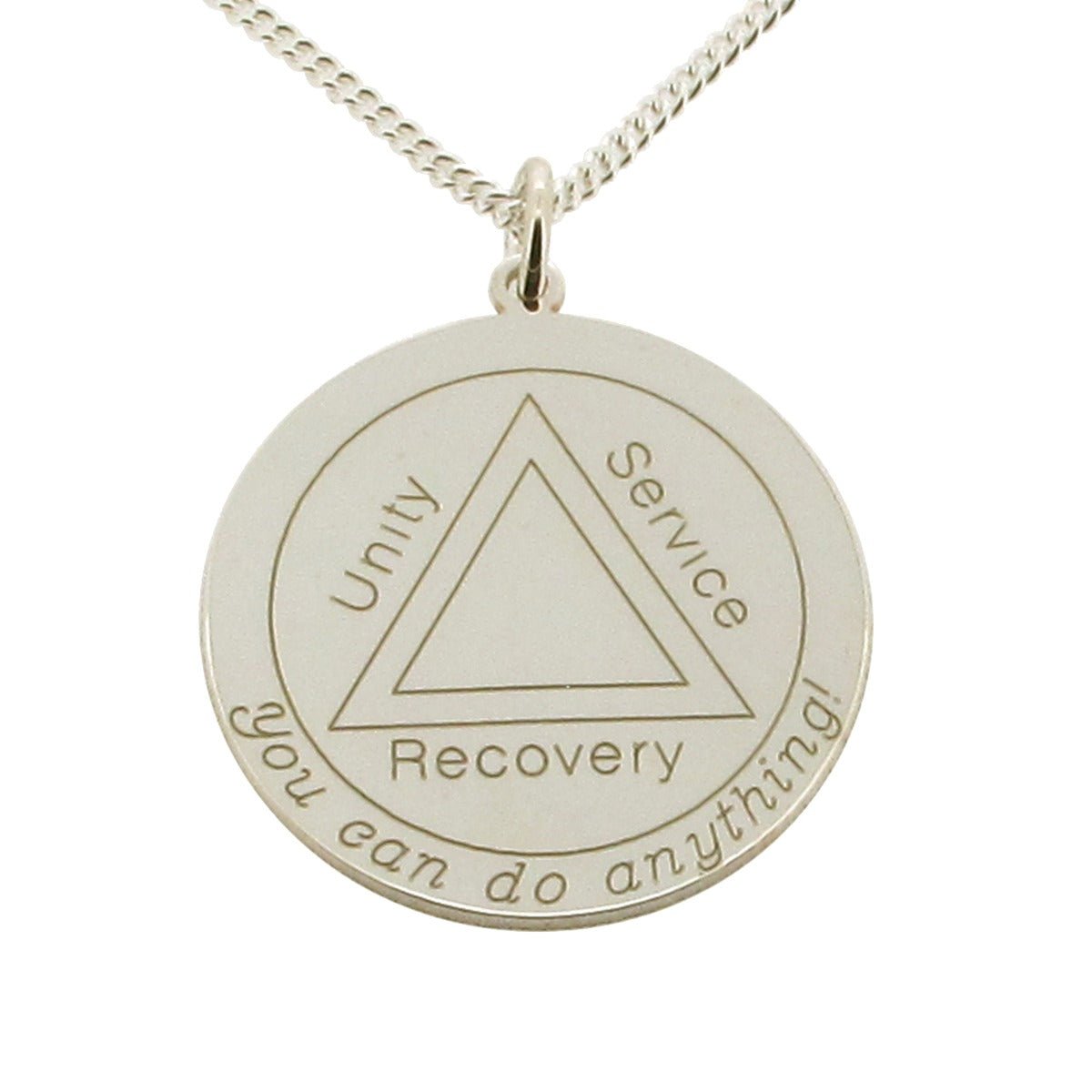Sterling Silver Engraved Sobriety Unity Service Recovery Pendant and Chain - Love Silver Jewellery