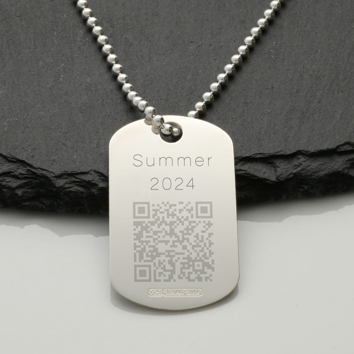 Sterling Silver Personalised QR Code Photo Dog Tag With Optional Engraving