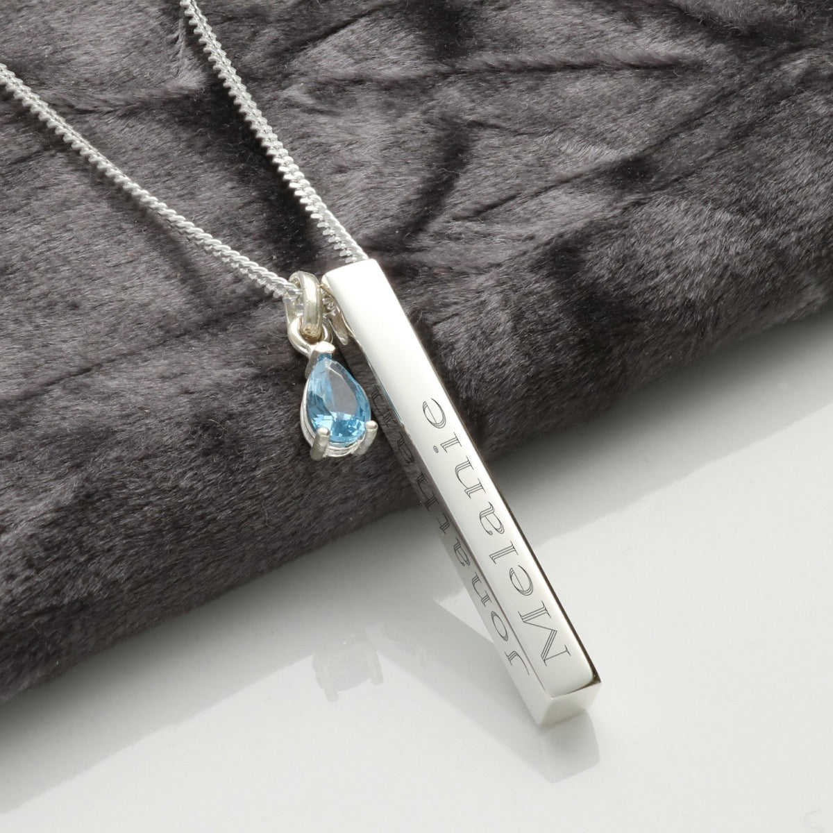 Personalised Sterling Silver 3D Bar & Teardrop Birthstone Necklace