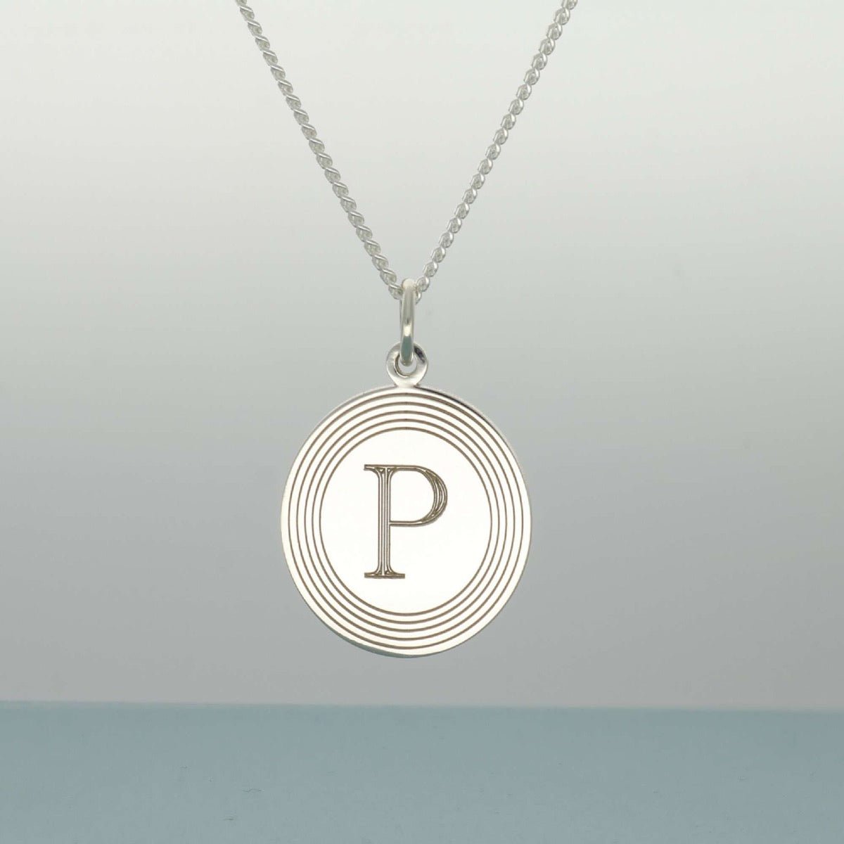 Sterling Silver Circular Engraved Initial Disc Necklace - Love Silver Jewellery
