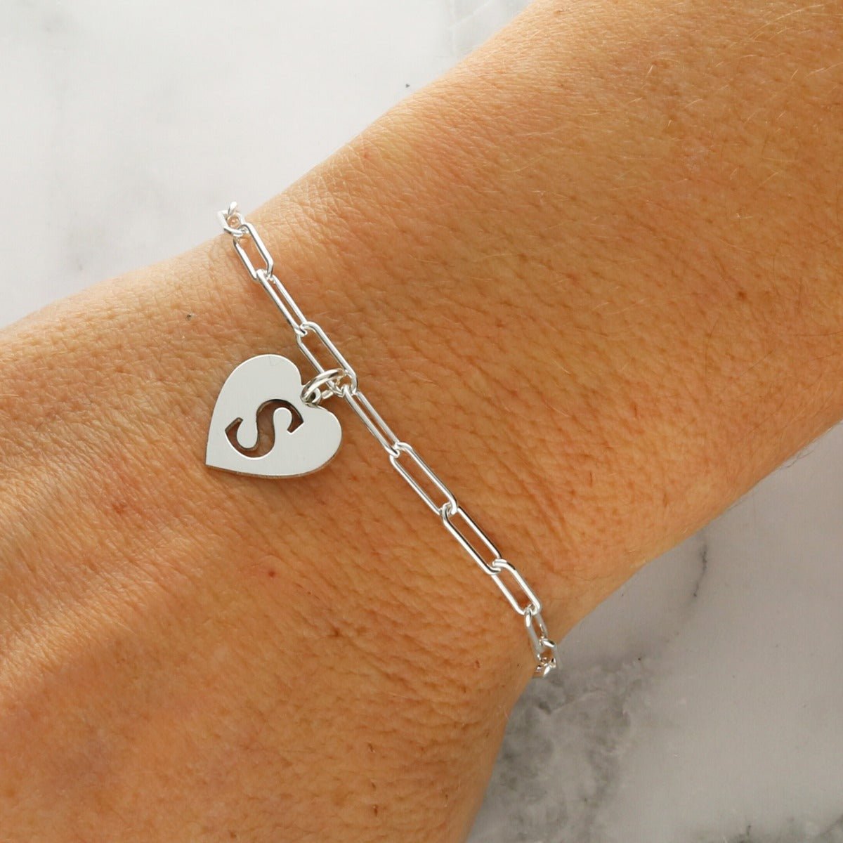 Sterling Silver Paper Clip Link Bracelet With Choice of Personalised Charm - Love Silver Jewellery