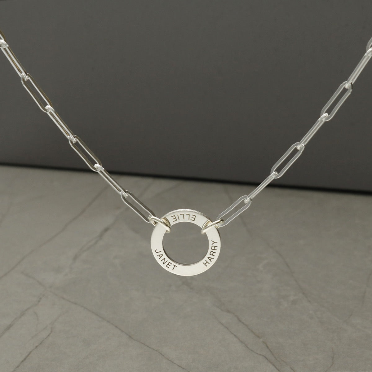 Sterling Silver Paper Clip Link Necklace With Engraved Ring