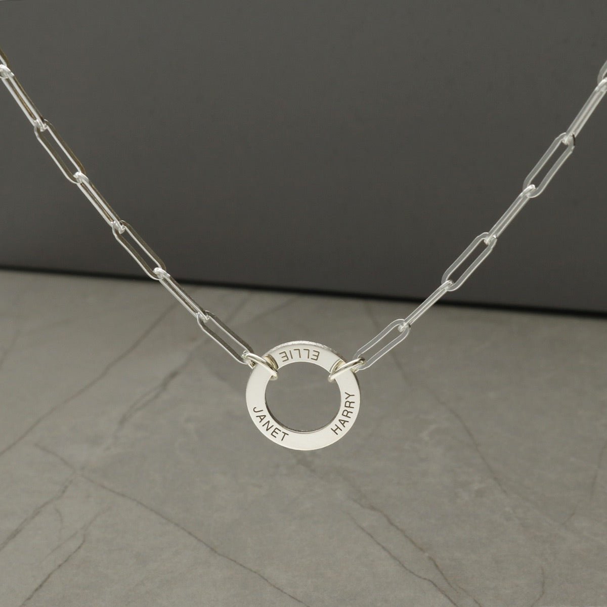 Sterling Silver Paper Clip Link Necklace With Engraved Ring - Love Silver Jewellery