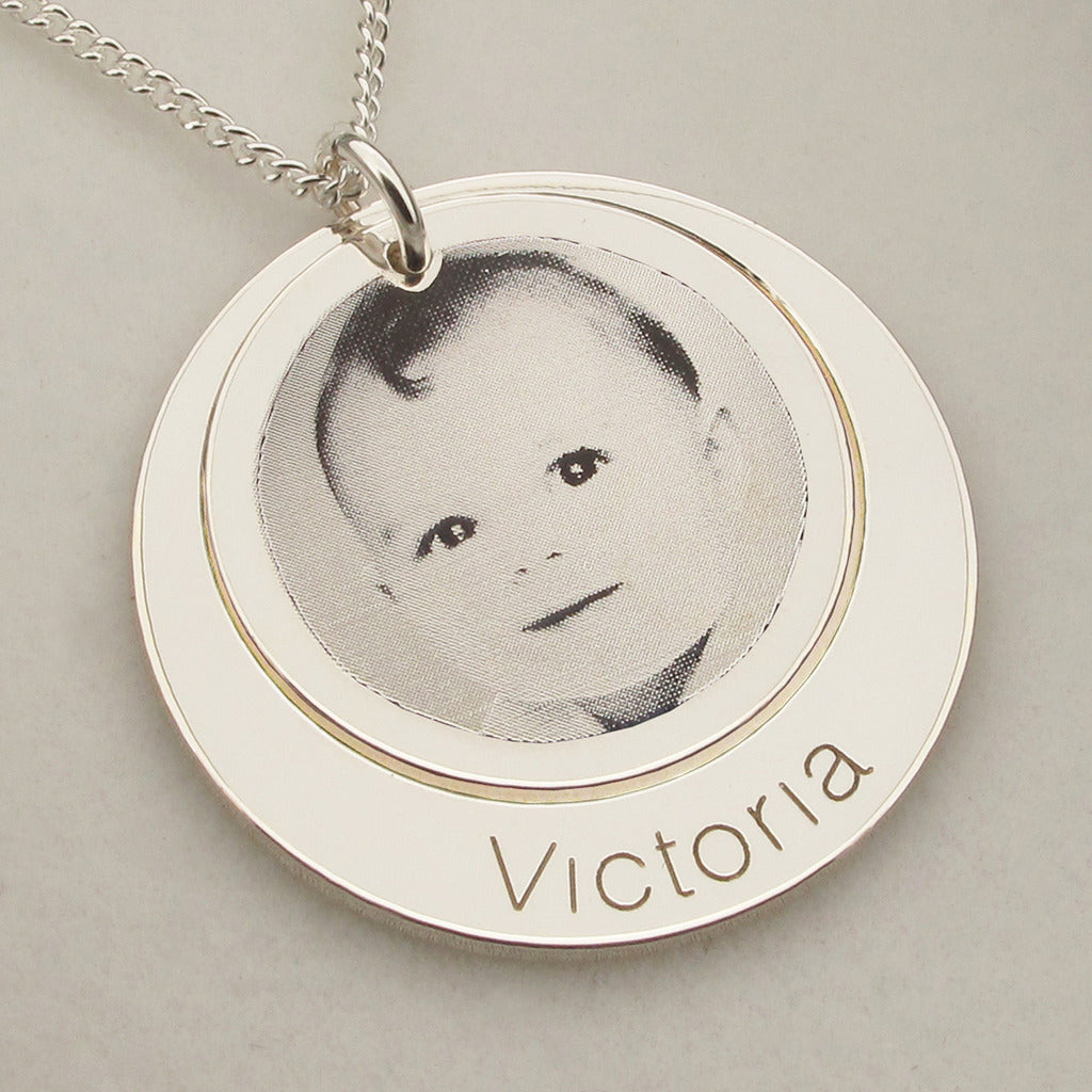 Sterling Silver Personalised Photo Double Disc Pendant Necklace