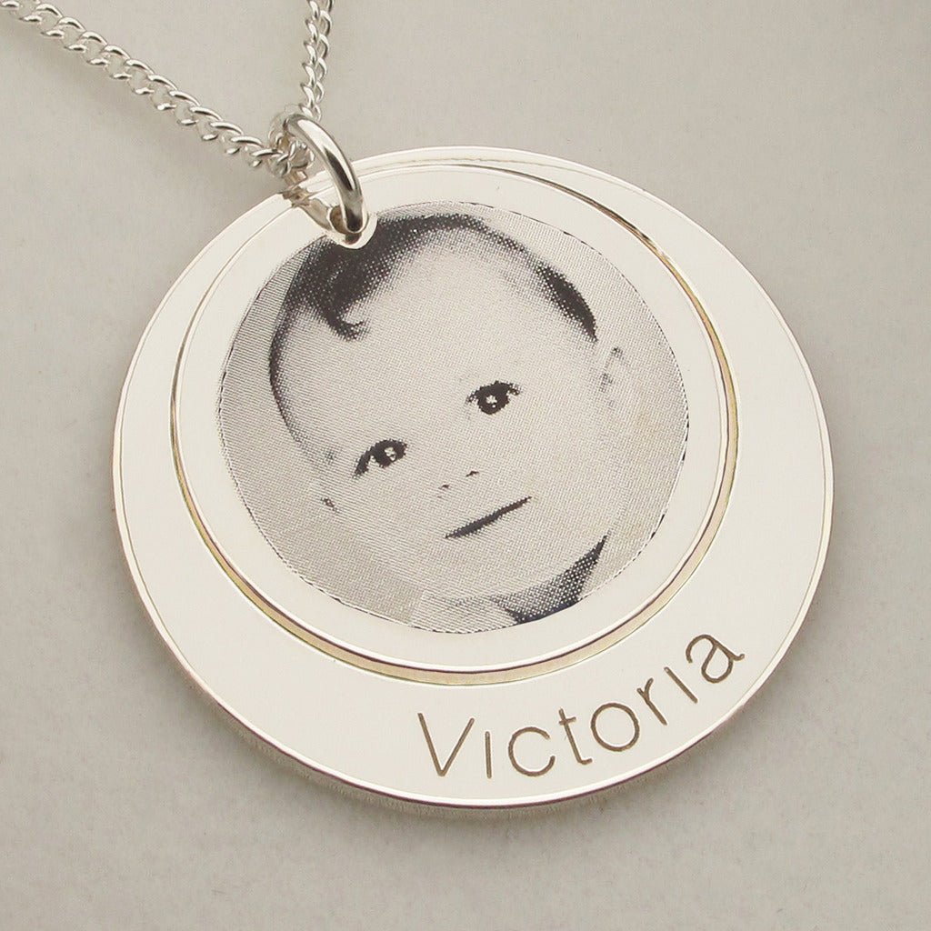 Sterling Silver Personalised Photo Double Disc Pendant Necklace - Love Silver Jewellery
