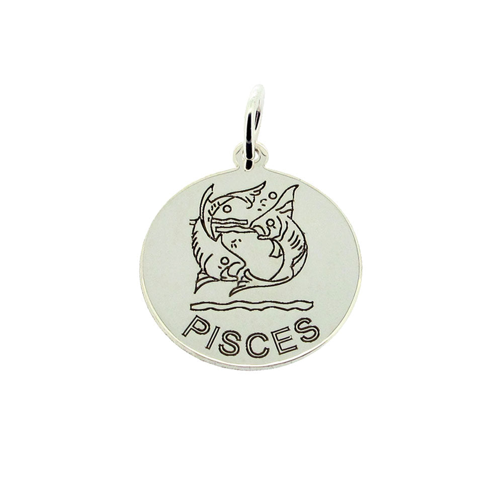 Sterling Silver 20mm Round Zodiac Pendant Necklace With Optional Engraving