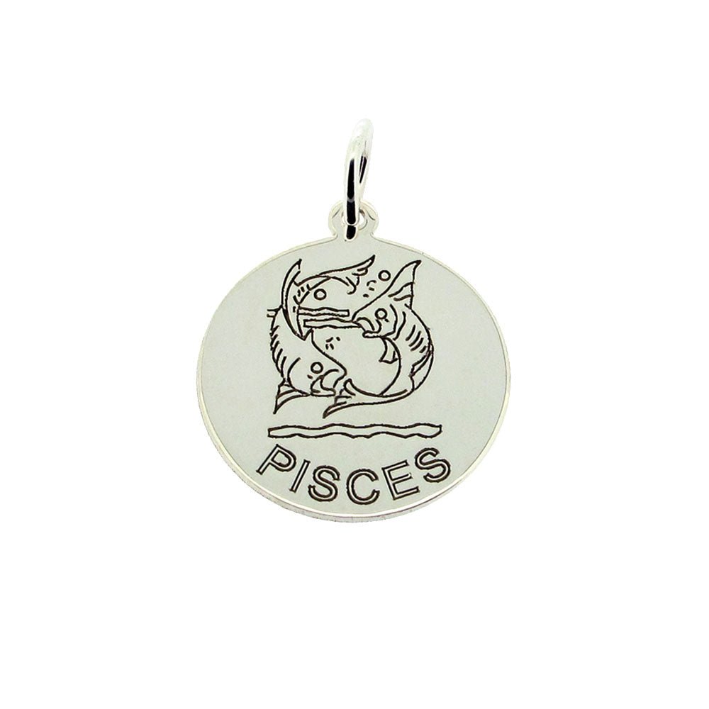 Sterling Silver 20mm Round Zodiac Pendant Necklace With Optional Engraving - Love Silver Jewellery