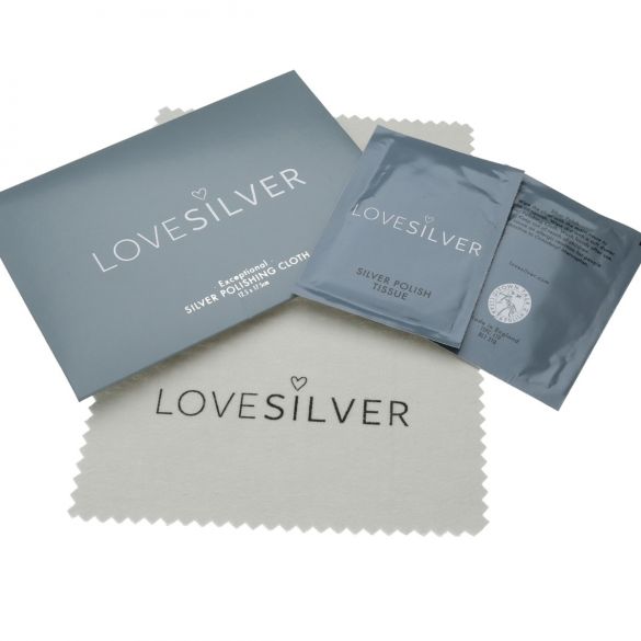 Polishing Kit For Sterling Silver - Including Polishing Cloth & Two Anti Tarnish Silver Polish Tissues - Love Silver Jewellery