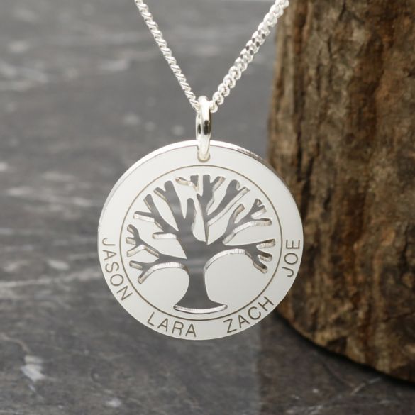 9ct White Gold Tree of Life Disc Family Necklace - Love Silver Jewellery