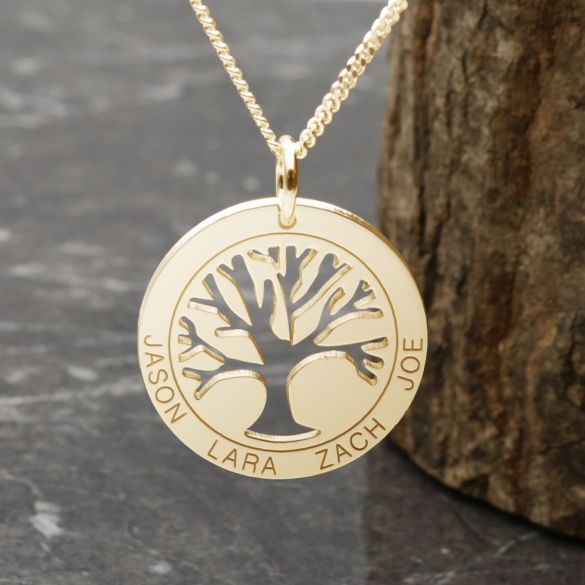 9ct Yellow Gold Plated Tree of Life Disc Family Necklace - Love Silver Jewellery