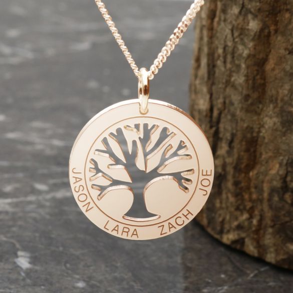 9ct Rose Gold Tree of Life Disc Family Necklace - Love Silver Jewellery