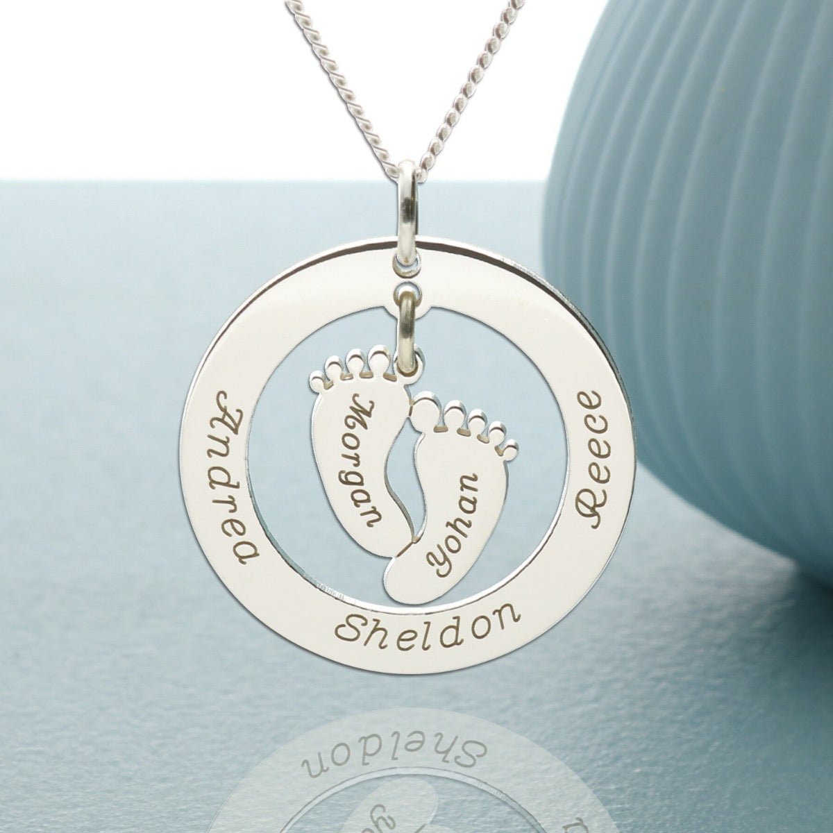Sterling Silver Family Necklace With Hanging Baby Feet - Love Silver Jewellery