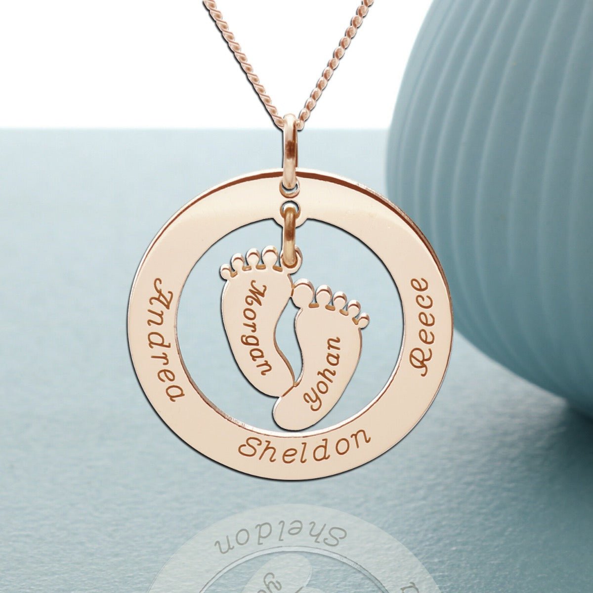 9ct Rose Gold Plated Family Necklace With Hanging Baby Feet - Love Silver Jewellery