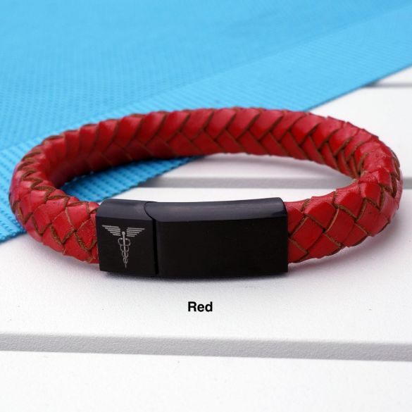 Unisex Leather and Stainless Steel Medic Bracelet with Free Engraving - Love Silver Jewellery